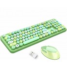 Wireless Keyboard and Mouse Combo Ergonomic Full-Sized 104-Key Cute Round (Green)