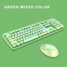 Wireless Keyboard and Mouse Combo Ergonomic Full-Sized 104-Key Cute Round (Green)